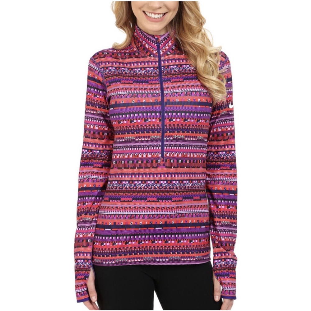 Nike Pro Women’s Dri-Fit 1/2 Zip Performance Pullover M Purple Pink 8 Bit Print